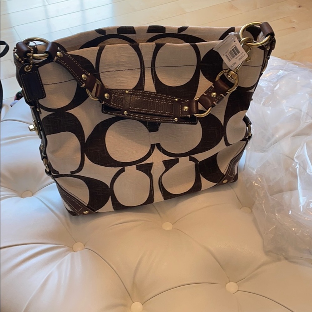Coach Cream and brown linen leather satchel - Picture 2 of 4